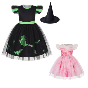 Disfraz de <span class=keywords><strong>Princesa</strong></span> <span class=keywords><strong>Bruja</strong></span> para Halloween <span class=keywords><strong>y</strong></span> Año Nuevo, Inspirado en Películas <span class=keywords><strong>y</strong></span> Series de Televisión, Disfraz Infantil de Glinda Rosa con Peluca, Vestido Negro de Elphaba - Product Image 1