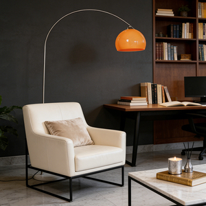 Lampe sur pied <span class=keywords><strong>Arc</strong></span> avec abat-jour <span class=keywords><strong>en</strong></span> verre orange, <span class=keywords><strong>en</strong></span> acier inoxydable, lampe sur pied incurvée pour <span class=keywords><strong>salon</strong></span>, coin lecture, décoration moderne de la maison, éclairage - Product Image 1