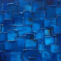 MyArton Tableau mural original sur toile, peint à la main, motif carrés abstraits texturés, peinture à l'huile moderne bleu foncé, décoration prête à accrocher