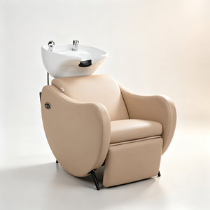 Fauteuil de lavage électrique moderne pour salon avec bac en céramique, repose-pieds réglable, fonction massage, revêtement en cuir PU durable et structure métallique - Product Image 1