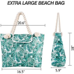 Bolso de Playa de Lona con Estampado de Hojas Tropicales, Bolso Grande de Hombro con Bolsillo para Vasos, Ideal para Regalo, Venta al Por Mayor de Fábrica - Product Image 2