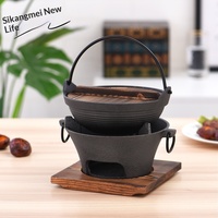 Panci Besi Cor Tebal Berpegangan Ganda 4L Tahan Air untuk Berkemah dan Aktivitas Luar Ruangan; Panggangan Arang Panci Kecil Gaya Sukiyaki Jepang.