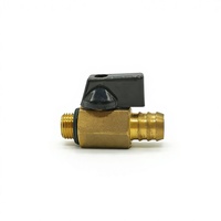 Robinet à boisseau sphérique miniature 1/4'' mâle x raccord cannelé, poignée courte papillon noire en laiton, manuel, OEM, pour air, eau, gaz, raccord pneumatique