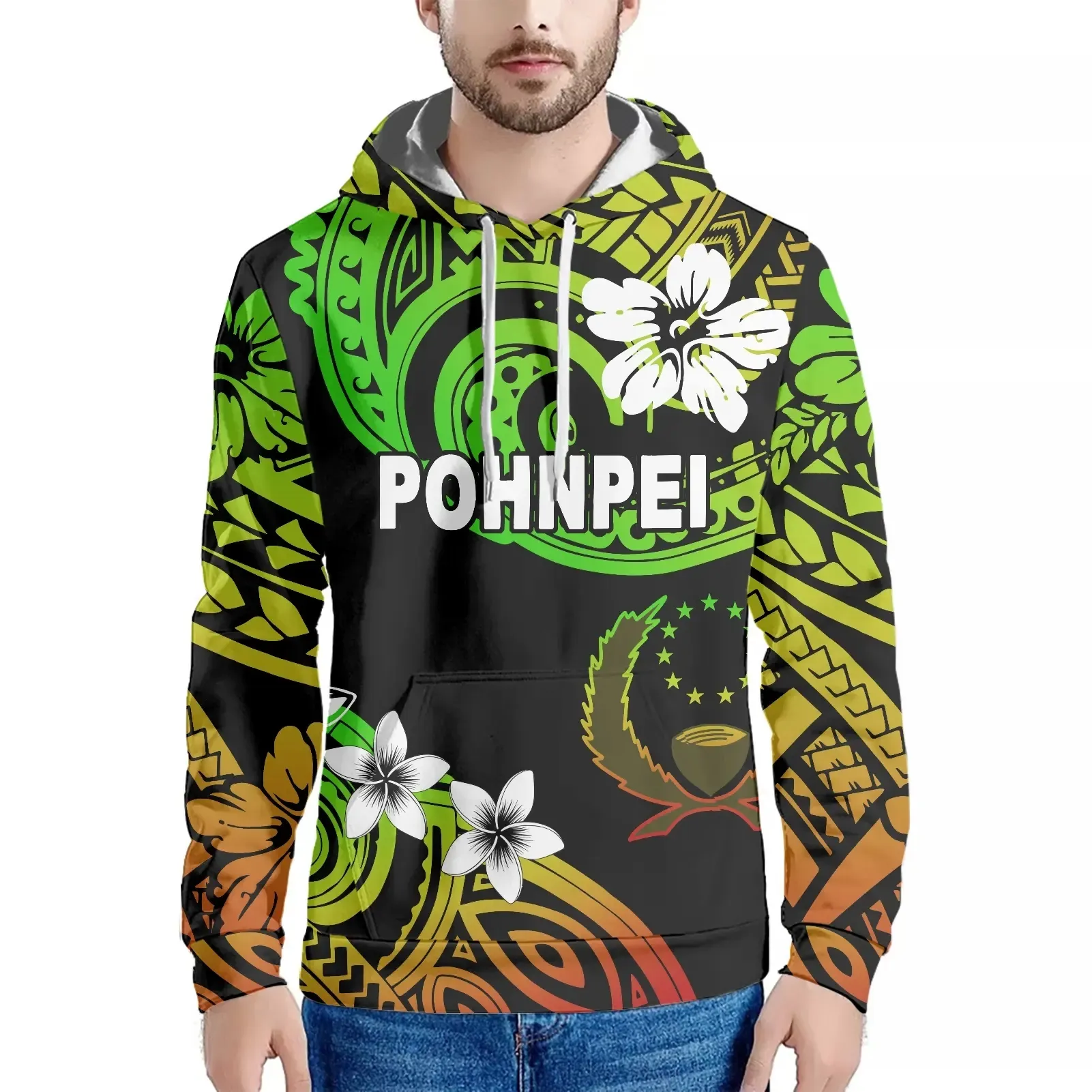 Wholesale Unisex Hoodies Print On Demand Pohnpei Flag Hoodie Oversized Casual Sweatshirt With Pocket Men Pullover Hoodies 2024