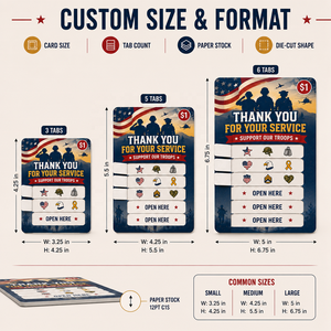Tarjetas personalizadas de 5 ventanas con tirador, impresas por ambos lados, para el Día de los Veteranos, eventos, recaudación de fondos, billetes de rifas, tarjetas de premios instantáneos - Product Image 5