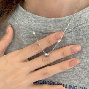 S925 Sterling Silver Luxury High-End Double <b>Ring</b> with Colored Diamond Roadway Pendant and Niche Light <b>Necklace</b> - Product Image 3