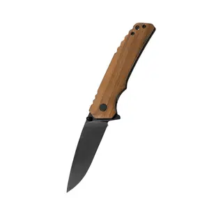 Pocket Folding Knife EDC liner Lock Small Knife 8CR Blade with Clip, Walnut Wood Handle for Indoor Outdoor Gift