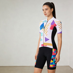 Maillot de Ciclismo para Mujer, Talla Grande, Transpirable, con Estampado Geométrico Abstracto, Manga Corta, Secado Rápido, Ajuste Contorneado, para Entrenamiento en Interiores - Product Image 1
