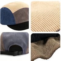 Gorra de 5 Paneles de Pana con Bloques de Color y Logotipo Personalizado, Gorra de Camper Suave y Cálida, Estilo Urbano, Snapback, Fabricante Mayorista