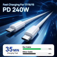 Kabel USB C ke USB C 240W PD, Kabel Data Pengisian Cepat USB2.0 Tipe C 5A dengan Jalinan Nilon untuk Laptop, Tablet, Ponsel Android