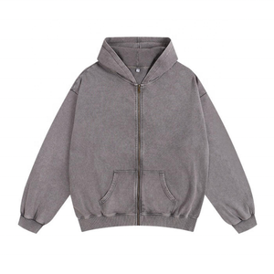 Vente en gros de sweats à capuche zippés personnalisés délavés à l'acide, vestes à capuche surdimensionnées imprimées en gros, vestes zippées pour hommes - Product Image 2