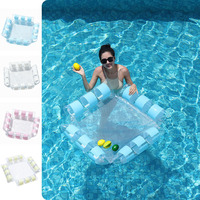 Nouveauté : Flotteur gonflable en PVC rayé à quatre tubes Blue Moonlight, hamac aquatique pliable en maille, transat flottant pour adultes 16 ans et plus