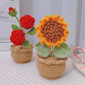 CLTF Mini pot de fleur fait à la main Crochet marguerite tournesol tulipe Rose coquelicot muguet Pot de fleur parfait <span class=keywords><strong>pour</strong></span> les cadeaux et la décoration - Product Image 5