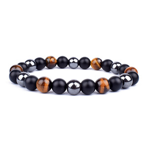 Vente en gros pas cher <span class=keywords><strong>prix</strong></span> hématite bleu rose rouge brun yeux de tigre pierre perlée énergie bracelet pour hommes et femmes bijoux - Product Image 3