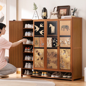 New vintage-style entryway <b>shoe</b> cabinet, floor-standing, simple <b>storage</b> unit with doors, perfect for the living room. Wow! - Product Image 1