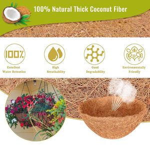 C75 panier de jardinière suspendu rond en métal décoration de jardin intérieur et extérieur avec chaîne de revêtement en coco coco pour pépinière à domicile - Product Image 5
