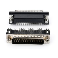 Connecteur DB25P D-SUB 25 broches mâle traversant, en laiton plaqué or, standard DB, pour montage droit sur carte PCB, connecteur de port série