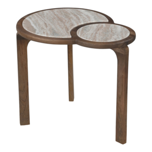 Tavolino Laterale in Legno con Piano in Marmo, Tavolo d'Appoggio in Legno di Mango con Design Sovrapposto per Arredamento Soggiorno - Product Image 3