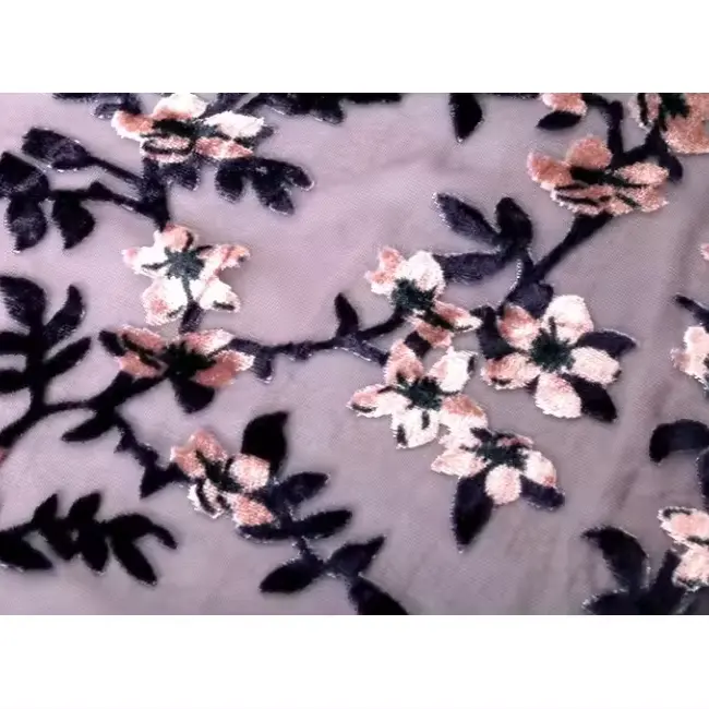 Yüksek kaliteli dokuma küçük çiçekler baskılı 20% Nylon80 % 100 Rayon düz tükenmiş ipek kadife kumaş elbise konfeksiyon için