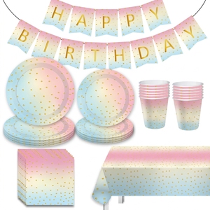 Juego de Vajilla Desechable con Puntos Dorados Pastel para Fiestas, Cumpleaños, Bodas, Graduaciones y Eventos - Product Image 2