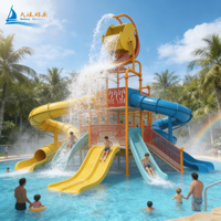 DALANG Gran Parque Acuático Exterior en Oferta, Casa Acuática Familiar Interactiva con Tobogán de Fibra de Vidrio, Combinación de Juegos Acuáticos para Niños