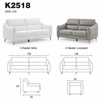 Ensemble de canapé sectionnel 2 places, revêtement en tissu doux, design minimaliste, assise profonde, pour appartement, salon, hôtel, villa, bois blanc