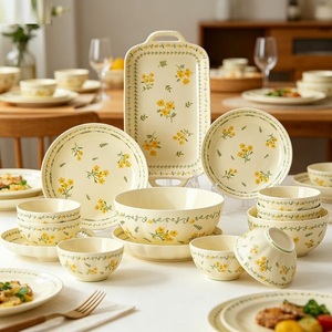 Hand Painted Flower Plate and Porcelain Bowl Dish Set Drinkware Ceramic Mug Eco-Friendly Pastoral Style Ceramic <b>Dinnerware</b> - Product Image 3