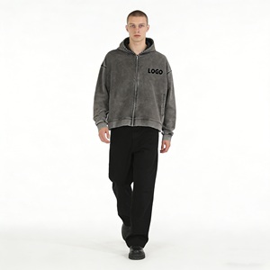 เสื้อฮู้ดดี้ผู้ชายแบบซิป คุณภาพสูง พิมพ์ลายโลโก้ ดีไซน์ขาดๆ แบบวินเทจ ผ้าฝ้ายเฟรนช์เทอร์รี่ 450GSM เสื้อผ้าผู้ชาย - Product Image 5