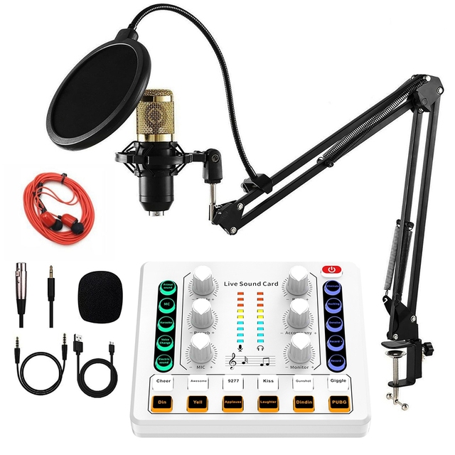 M8 Professional Studio Microphone Set USB Sound Card Kit with BT Wired Communication Metal Condenser Shock Mount Recording