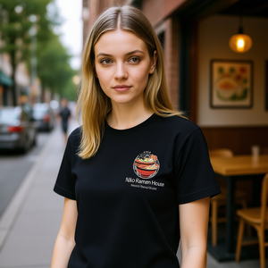 T-shirt Niko Ramen House nera unisex girocollo a maniche corte, abbigliamento promozionale - Product Image 2