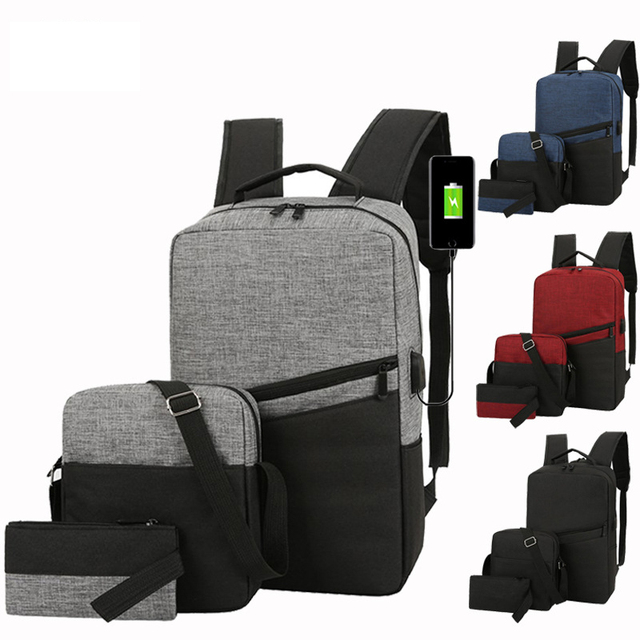 Rucksack Customized Waterproof and Anti-Theft Three-Piece Student Schoolbag Men's and Ladies Casual Smart USB Backpack