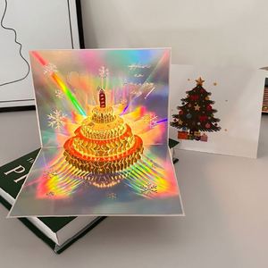 Tarjeta de Felicitación 3D con Diseño de Pastel de Navidad Colorido, Escultura de Papel de Alta Calidad, Plegable, para Regalo - Product Image 1