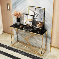 Table console de luxe moderne, base en acier inoxydable doré, plateau en marbre, table de salon, villa, hôtel, entrée, table de couloir, meubles
