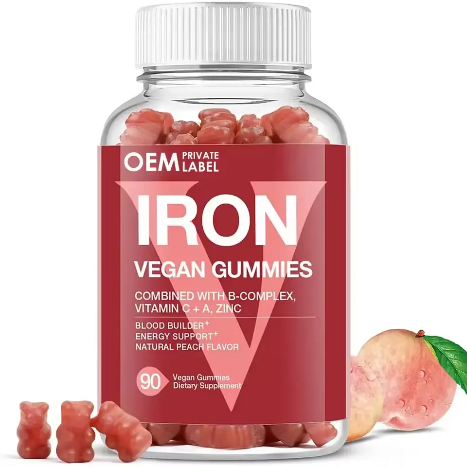 Oem özel etiket özel demir zerdeçal sakızlı vitamin demir gummies vegan multivitamin demir takviyesi üreticisi