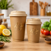 Gobelets en papier compostables, biodégradables et écologiques, personnalisés, à double paroi avec couvercles, pour café à emporter, vente en gros