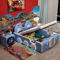 Bleu éclairé enfant garçons enfants lit filles rose enfants chambre meubles ensembles design moderne enfant voiture lit en cuir avec haut-parleur léger