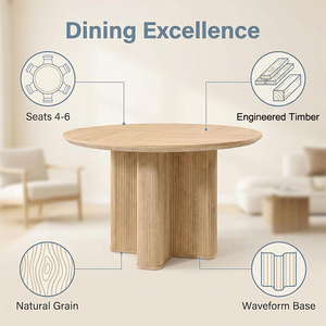 Table à manger moderne du milieu du siècle, 6 places, table ronde cannelée de 47 pouces avec bord épaissi et base sur pied robuste pour la cuisine - Product Image 2
