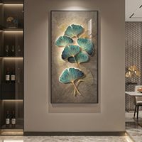 Grande Décoration Murale LED en Forme de Feuille de Ginkgo Encadrée, Revêtement en Porcelaine Cristalline, Forme Oblongue, Style Botanique Minimaliste Moderne, Mur Rétroéclairé de Luxe