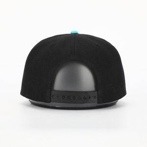 FEO Casquette Hip Hop en laine acrylique noire à 6 panneaux avec logo brodé, casquette plate Bill Gooras Snap Back - Product Image 5