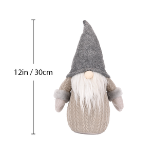 <b>Grey</b> Felt Cone Hat Christmas Gnome Plush Cable Knit Sweater Tomte Doll with Fur Cuff Mittens for Nordic <b>Shelf</b> Decor - Product Image 2