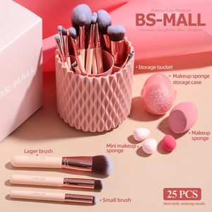 Set di pennelli sintetici per il trucco Premium da 18 pezzi BS-MALL correttori per fondotinta e ombretti 5 porta spugna con custodia rosa