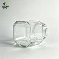 Pot en verre transparent carré de 320 ml avec couvercle à vis noir, récipient en verre à col fileté pour le miel, la confiture, la sauce chili, l'emballage alimentaire