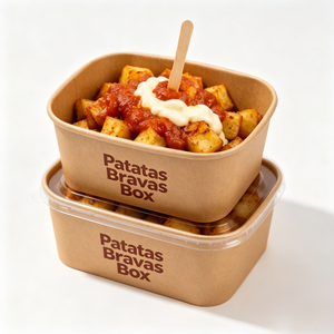 Caja de Patatas Bravas Compostable con Logotipo Personalizado, Caja Ecológica para Patatas Fritas Españolas, Caja para Llevar - Product Image 2