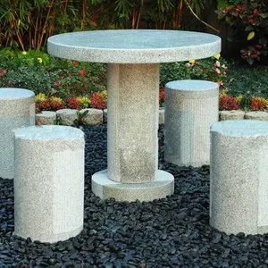 Sculpture à la main pour l'extérieur, Table carrée en pierre de granit blanc bon marché avec tabouret pour décoration de jardin