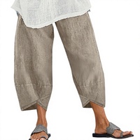 Pantalon Capri 3/4 Ample en Coton et Lin pour Femme, Coupe Ballon Décontractée avec Poches et Taille Élastique – Idéal Été, Plage et Détente