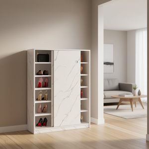 Meuble à chaussures blanc marbré à 6 couches avec porte coulissante pouvant contenir au moins 30 paires de chaussures - Product Image 2