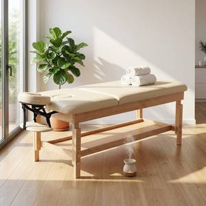 <span class=keywords><strong>Table</strong></span> de <span class=keywords><strong>massage</strong></span> stationnaire avec cadre en bois, hauteur réglable, étagère de rangement, repose-tête pour une utilisation professionnelle en spa et en clinique - Product Image 3