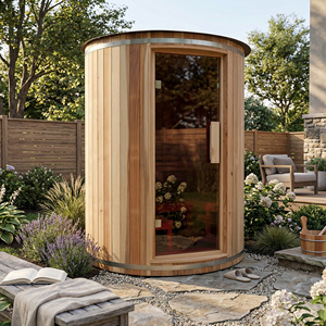 Deluxe Modern Outdoor Wooden Sauna Room 4 Person Wet Steam Sauna Waterproof Acrylic Roof Harvia <b>Heater</b> 7-Color Light Solar - Product Image 1