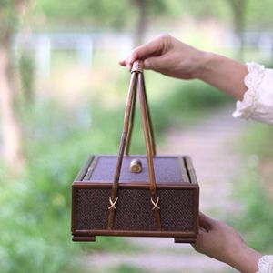 Bamboo Woven Rectangular Food Box With Handle Handmade Tea Storage Basket For Tea Ceremony Gift Craft Use - Product Image 3