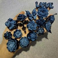 [Série Céramique Noire et Bleue - Imitation] Bijoux DIY Faits Main Lumineux en Forme de Rose avec Cabochons - Accessoires en Plastique/Résine